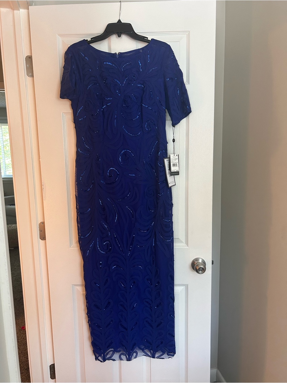 Adrianna Papell Cobalt Blue Sequin Maxi Dress